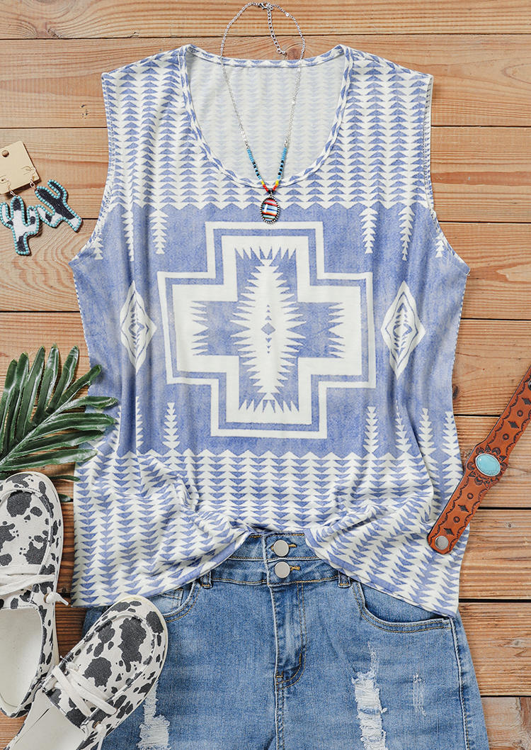 

Tank Tops Aztec Geometric Sleeveless Tank Top in Blue. Size: ,M,L,XL