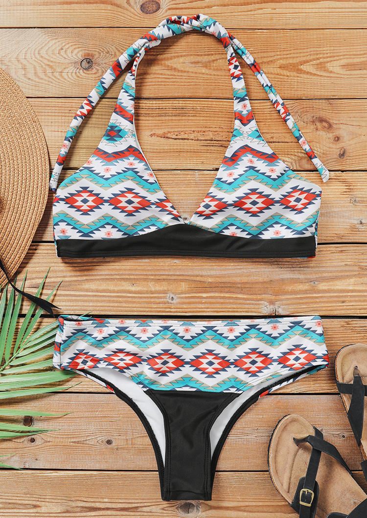 

Bikini Sets Aztec Geometric Halter Bikini Set in Multicolor. Size