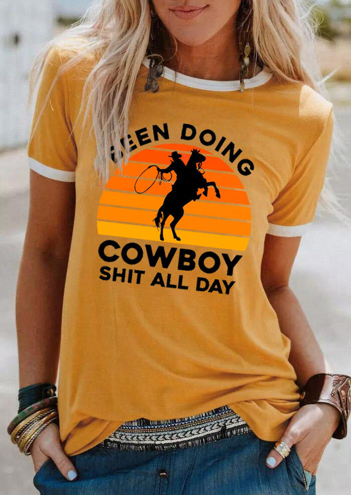 T-shirts Tees Been Doing Cowboy Horse T-Shirt Tee in Yellow. Size: S,M,L,XL