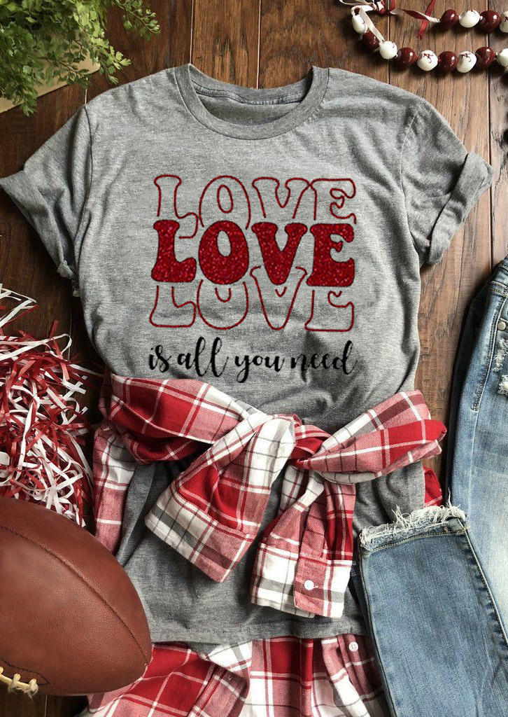 

T-shirts Tees Valentine Love Is All You Need T-Shirt Tee in Gray. Size: ,M,L,XL