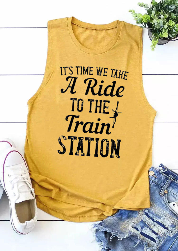 Tank Tops It's Time We Take A Ride To The Train Station Tank Top in Yellow. Size: S,M,L