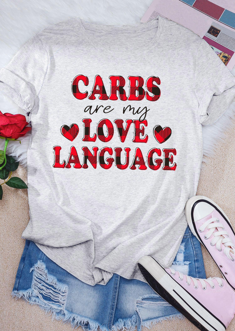 

T-shirts Tees Valentine Carbs Are My Love Language Plaid T-Shirt Tee in Light Grey. Size: ,M,L,XL