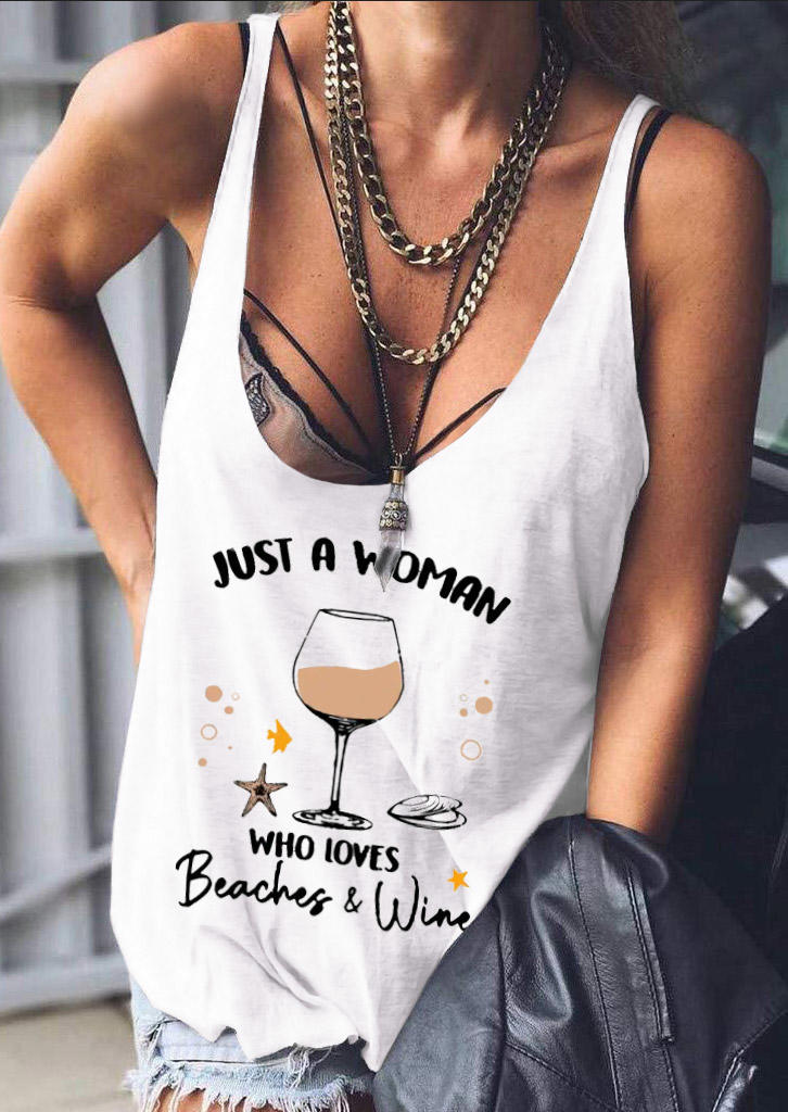 Tank Tops Just A Woman Who Loves Beaches & Wine Tank Top in White. Size: S