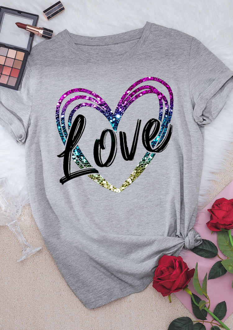 T-shirts Tees Valentine Love Heart T-Shirt Tee in Light Grey. Size: S,XL