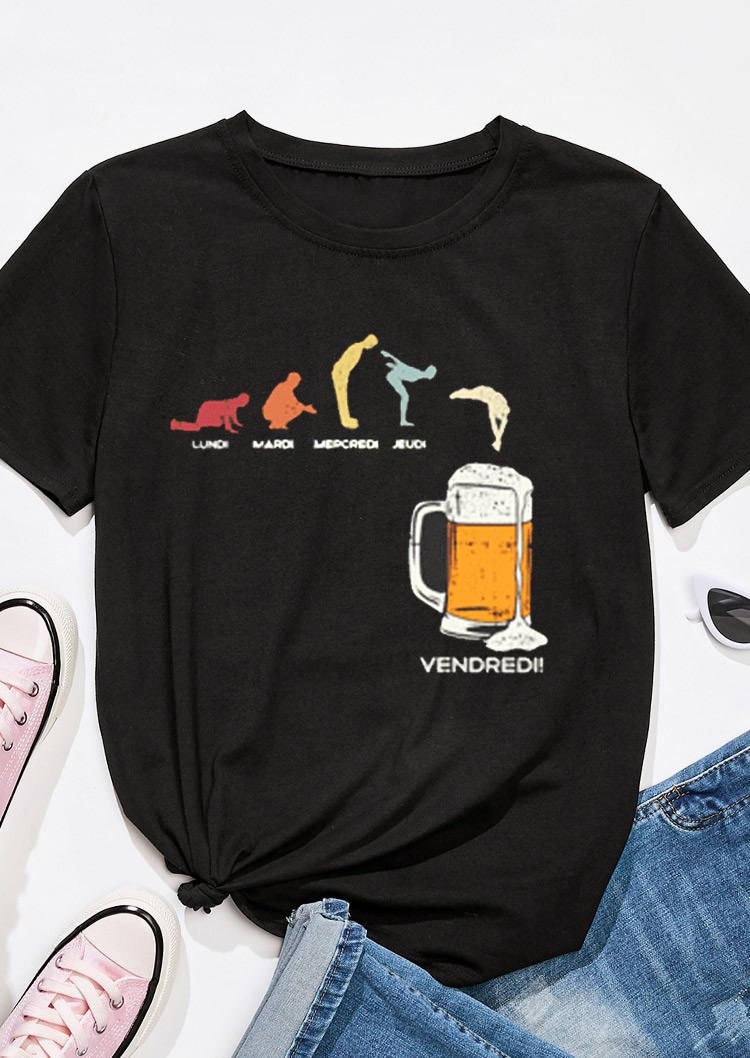 Beer Vendred O-Neck T-Shirt Tee - Black