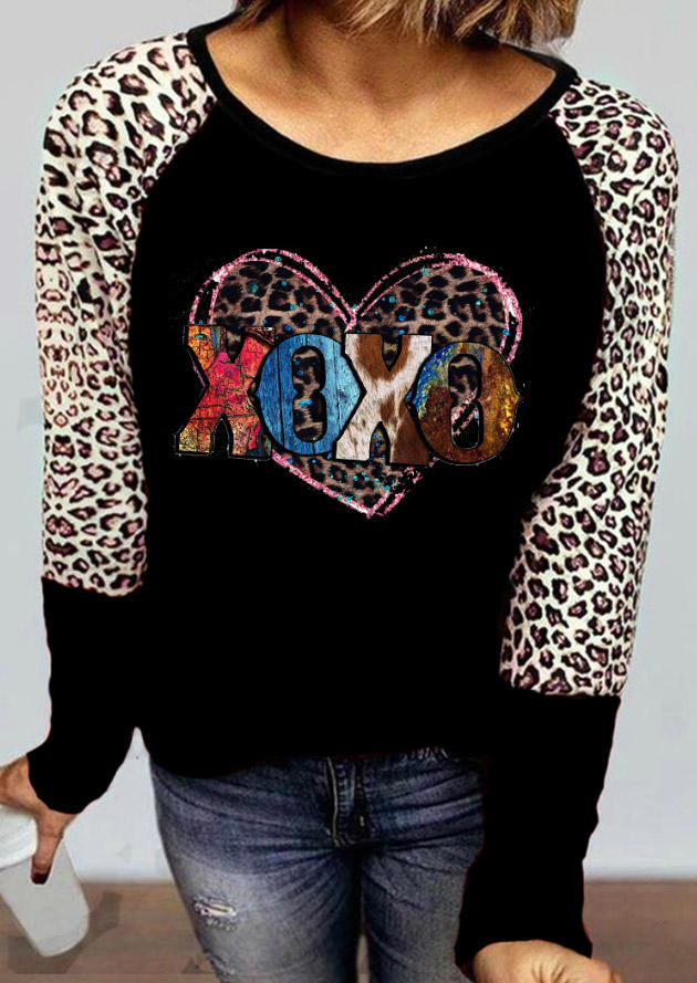 T-shirts Tees Xoxo Leopard Raglan Sleeve T-Shirt Tee in Black. Size: L,M,S
