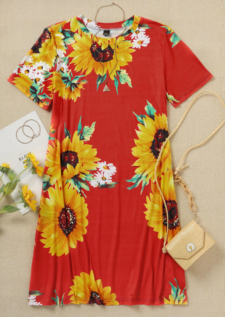 

Mini Dresses Sunflower Short Sleeve O-Neck Mini Dress in Red. Size: ,M,L,XL