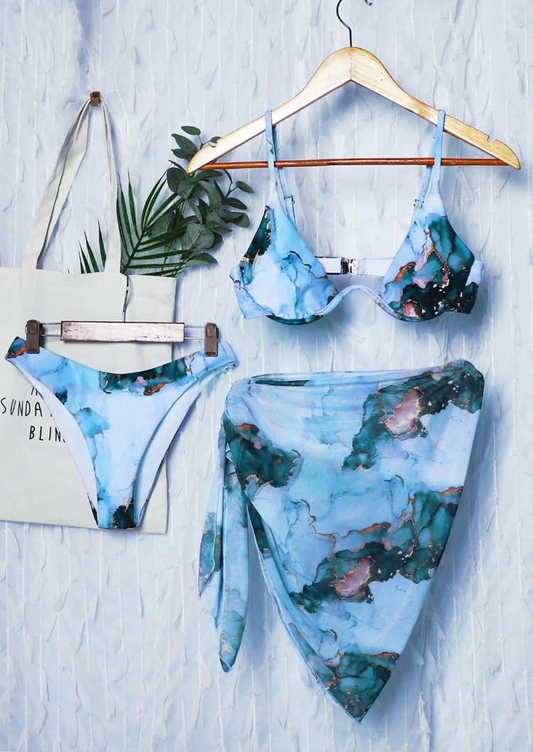 

Bikini Sets 3Pcs Tie Dye Bikini Set in Blue. Size