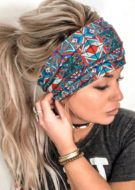 

Aztec Geometric Elastic Wide Headband in Multicolor. Size