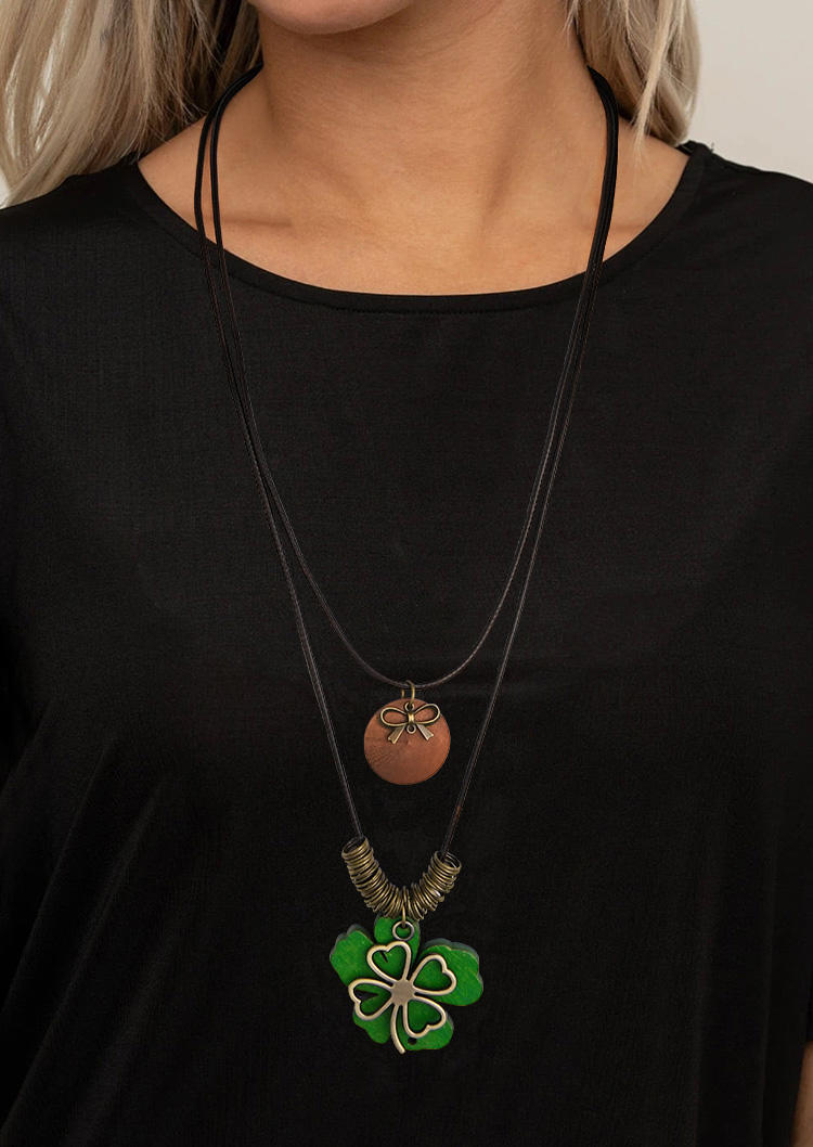 

Necklaces St. Patrick's Day Lucky Shamrock Dual-Layered Pendant Necklace in Multicolor. Size