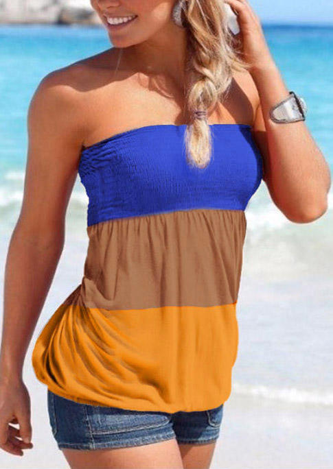Color Block Smocked Strapless Tank