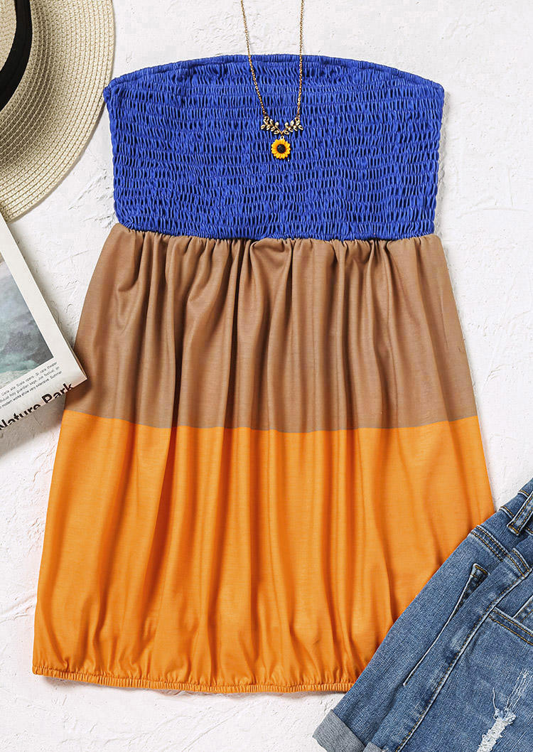 

Tank Tops Color Block Smocked Strapless Tank Top in Multicolor. Size: L,M,,XL