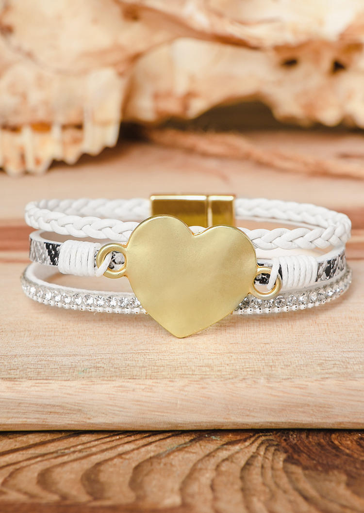 

Bracelet Rhinestone Heart Magnetic Buckle Bracelet in Beige. Size