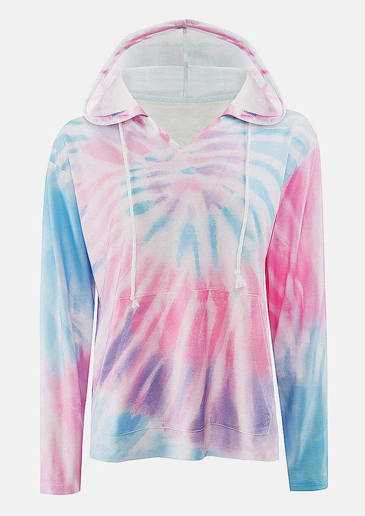 

Hoodies Tie Dye Long Sleeve Hoodie in Pink. Size