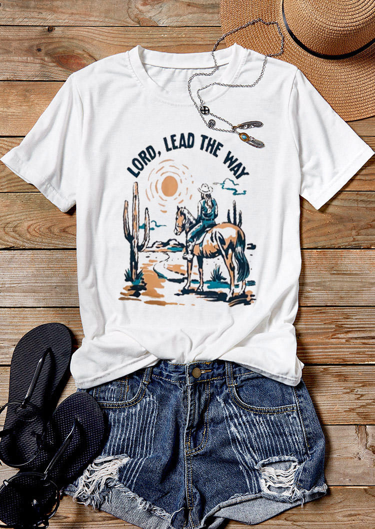 T-shirts Tees Cowboy Lord Lead The Way T-Shirt Tee in White. Size: S,M