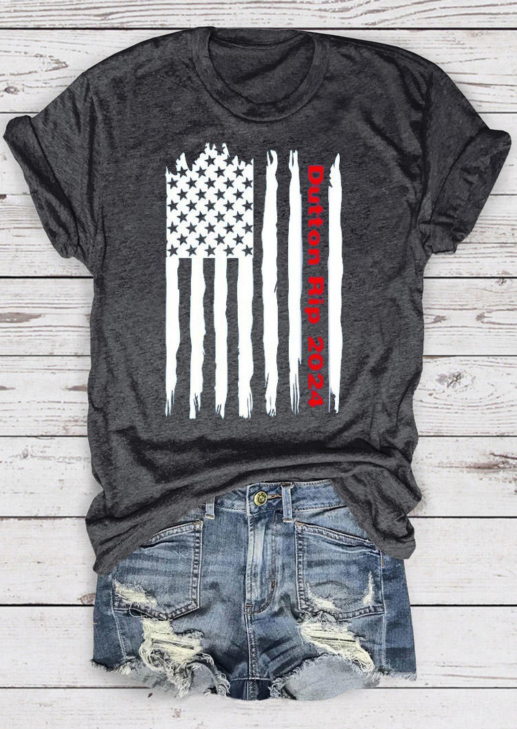 T-shirts Tees American Flag Dutton Rip 2024 T-Shirt Tee in Gray. Size: S,XL