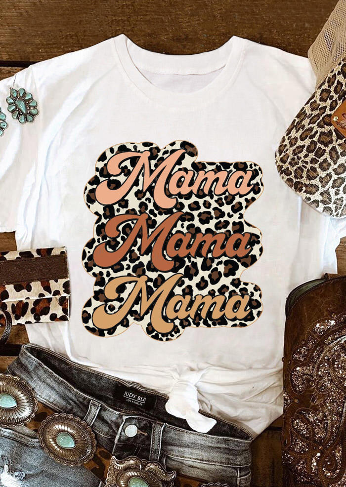 

T-shirts Tees Leopard Mama T-Shirt Tee in White. Size