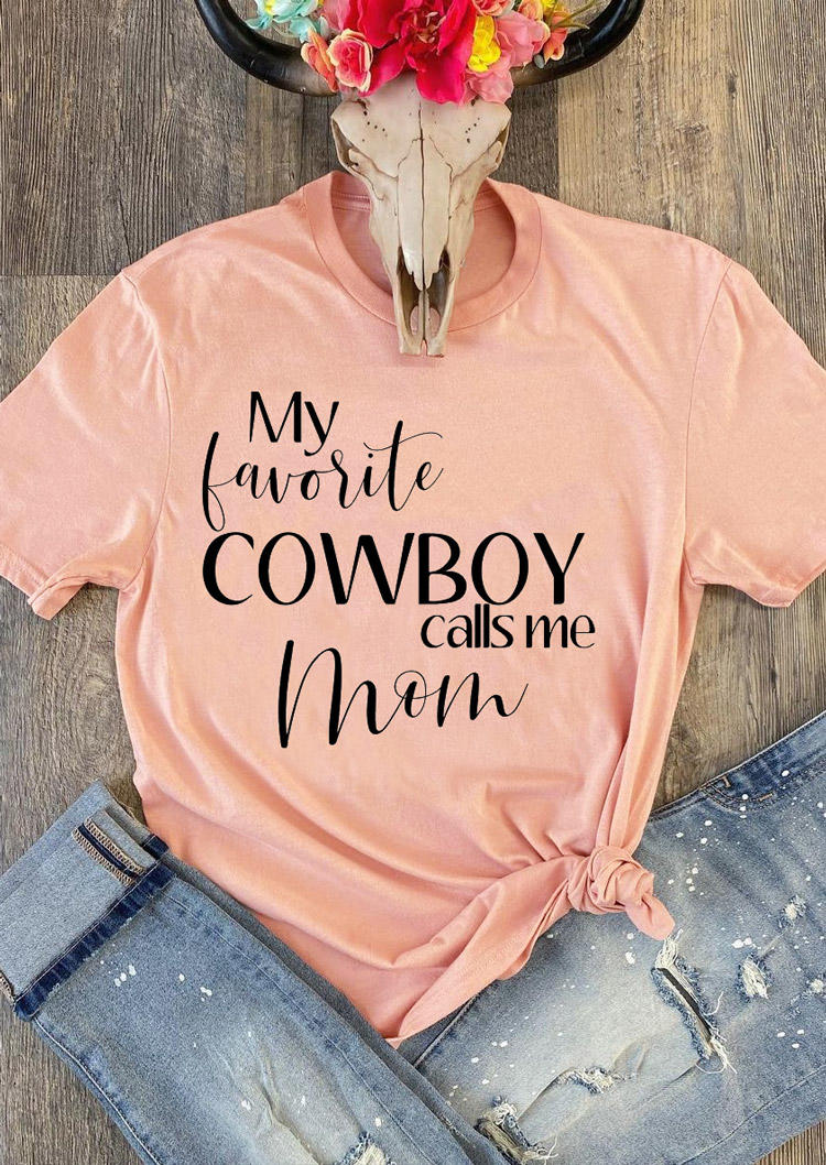 T-shirts Tees My Favorite Cowboy Calls Me Mom T-Shirt Tee in Pink. Size: L
