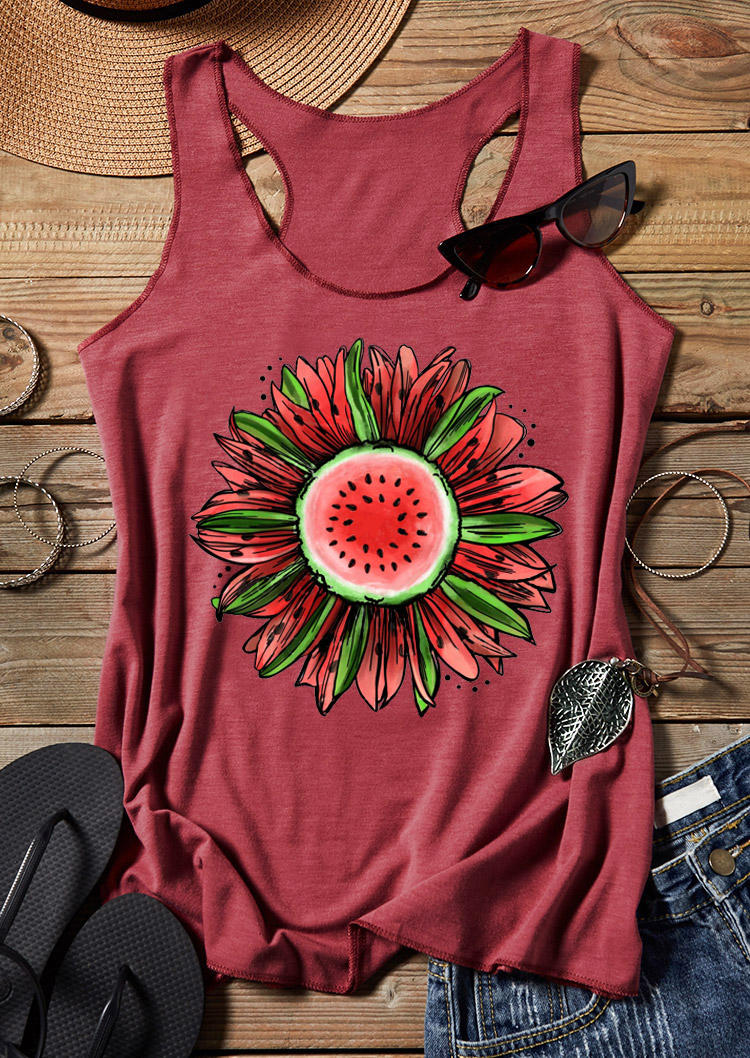 

Tank Tops Watermelon Sunflower Racerback Tank Top in Brick Red. Size