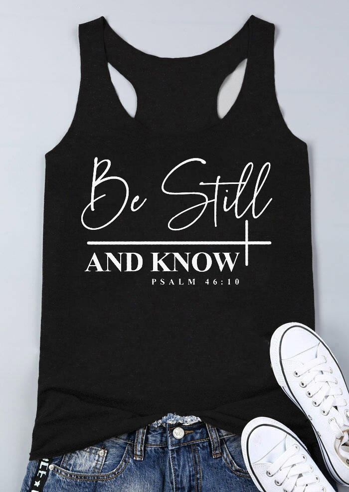 Tank Tops Be Still And Know Cross Racerback Tank Top in Black. Size: S