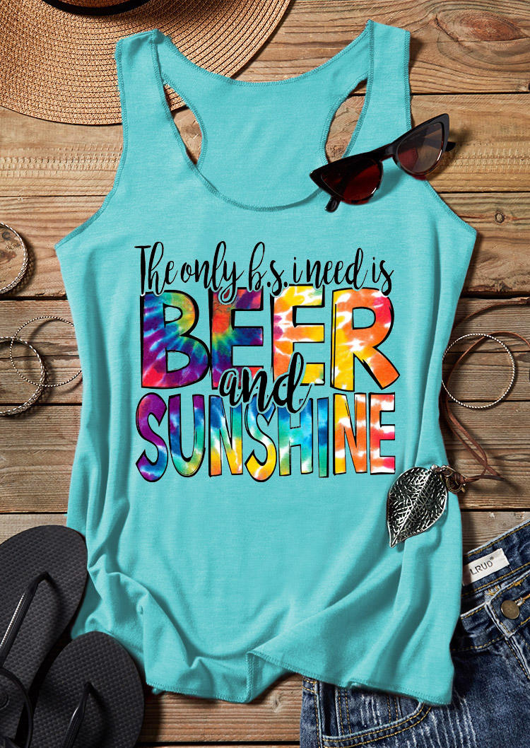 Tank Tops I Need Is Beer And Sunshine Racerback Tank Top in Cyan. Size: M