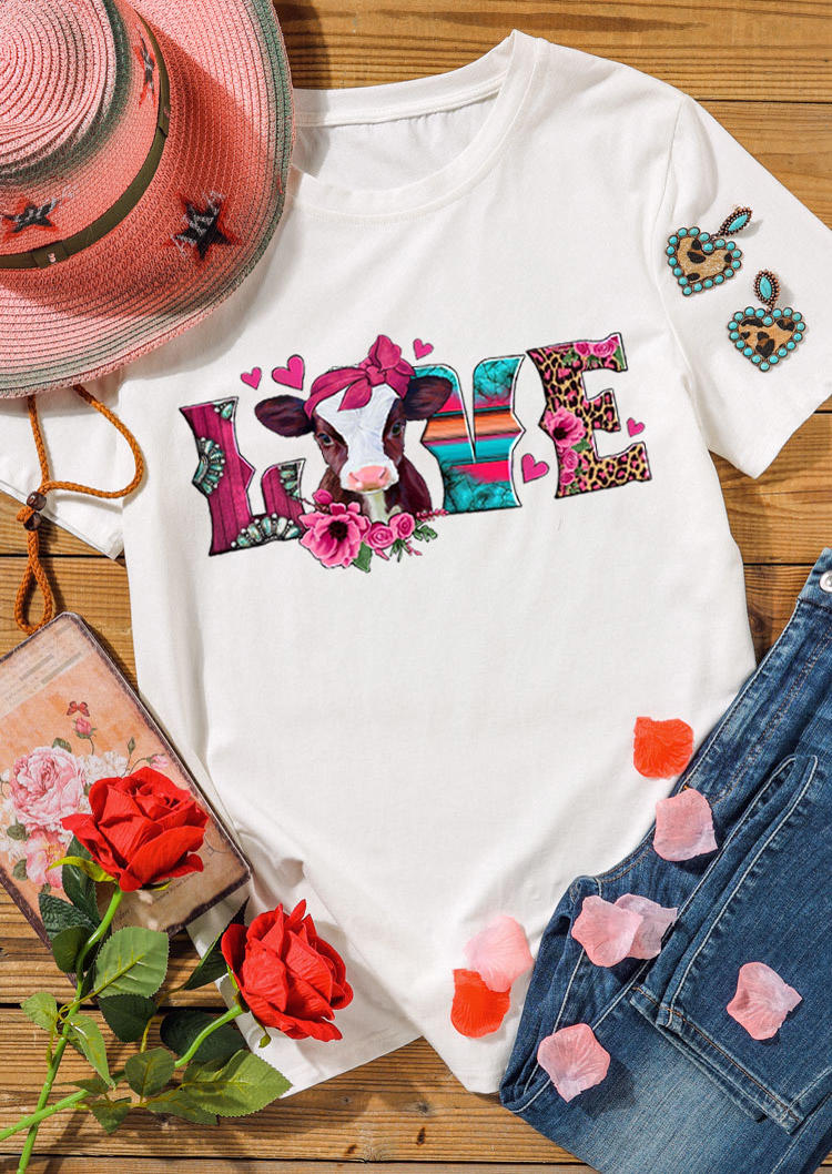 

T-shirts Tees Valentine Leopard Love Baby Calf T-Shirt Tee in White. Size