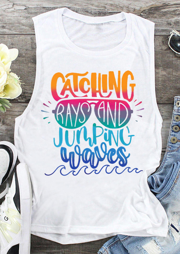 

Tank Tops Catching Rays And Jumping Waves Tank Top in White. Size