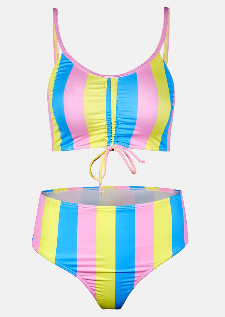 

Bikini Sets Color Block Drawstring Bikini Set in Multicolor. Size: ,M