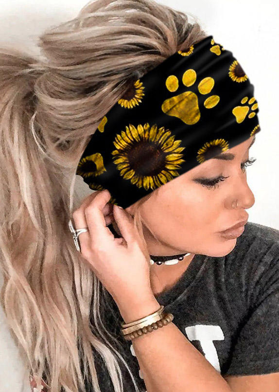 Sunflower Elastic Wide Headband in Pattern2. Size: One Size