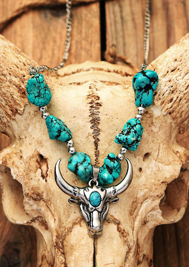 

Necklaces Turquoise Cross Steer Skull Pendant Necklace in Pattern1. Size