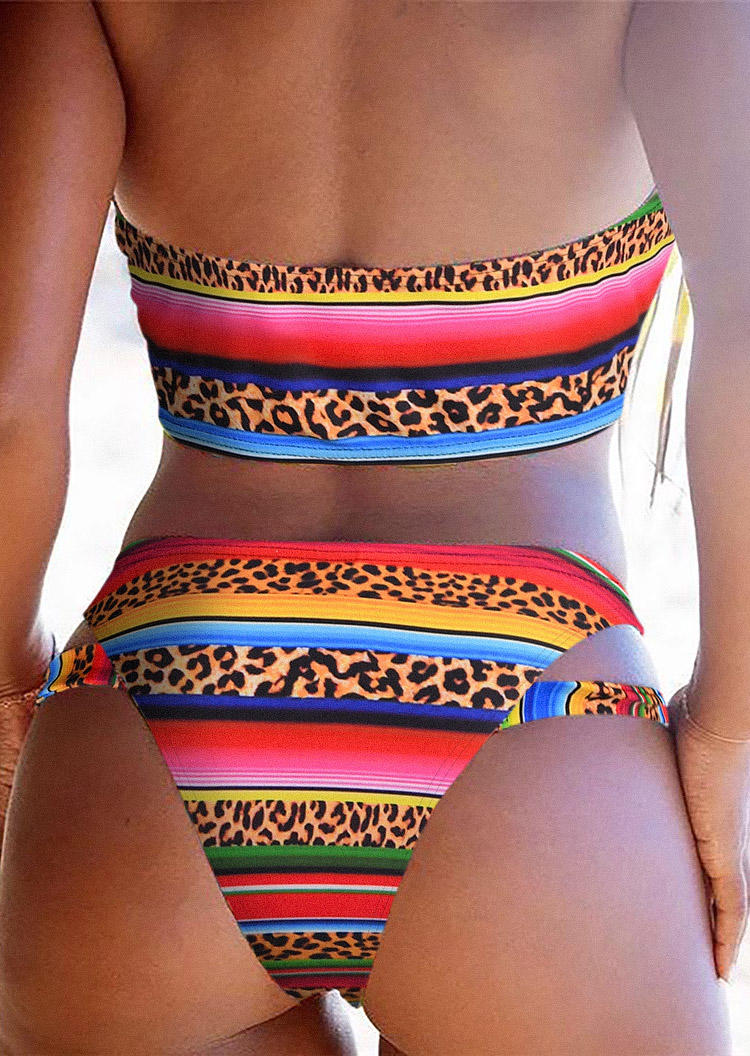 Bikini Sets Leopard Serape Striped Criss-Cross Cut Out Bikini Set in Multicolor. Size: S