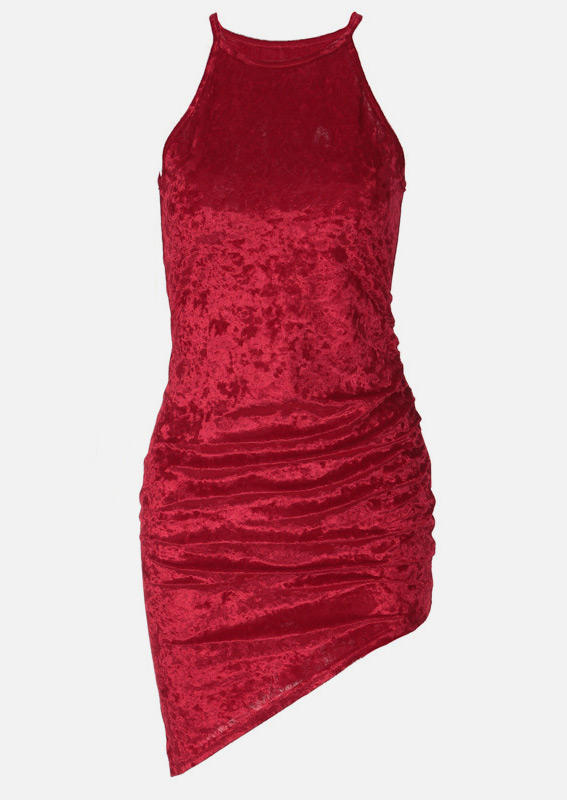 Bodycon Dresses Ruched Sleeveless Bodycon Dress in Burgundy. Size: L