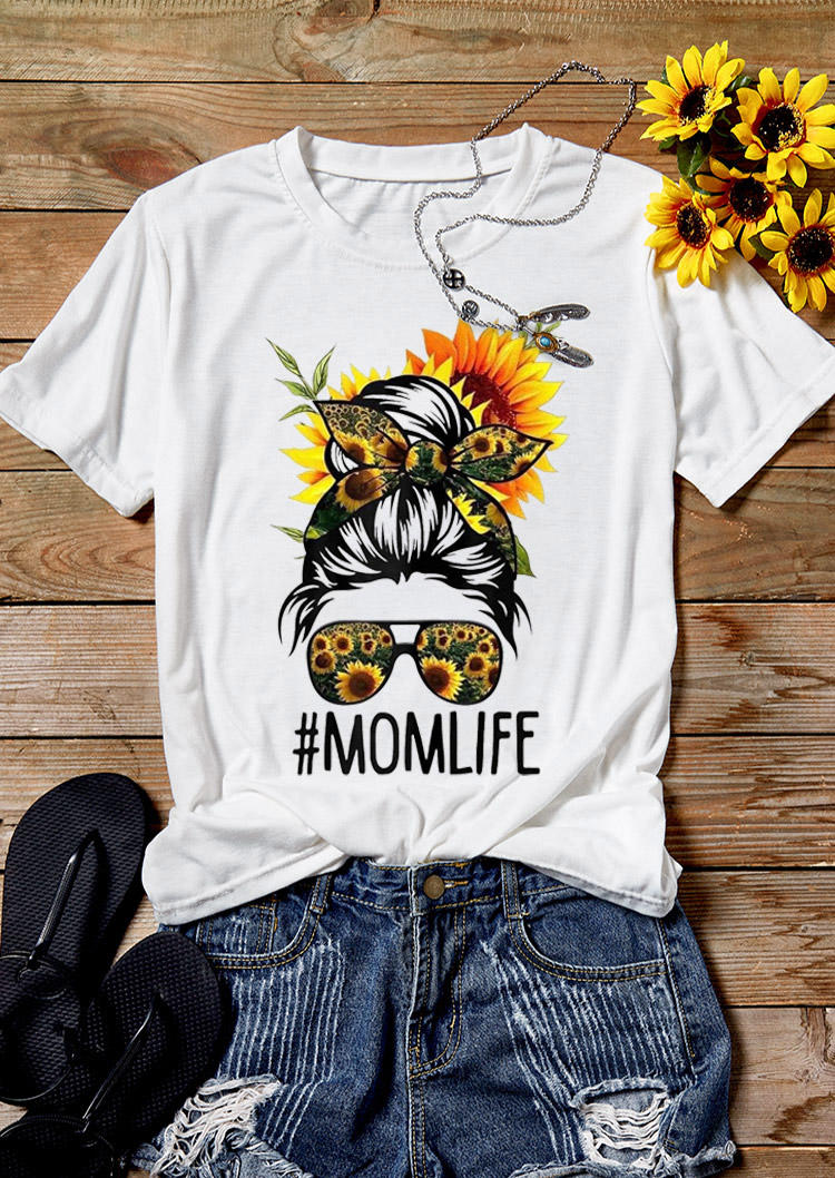 T-shirts Tees Sunflower Momlife T-Shirt Tee in White. Size: S,M,L,XL