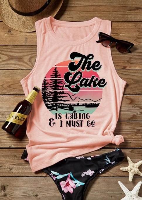 Tank Tops The Lake Is Calling And I Must Go Tank Top in Pink. Size: S,M,L,XL