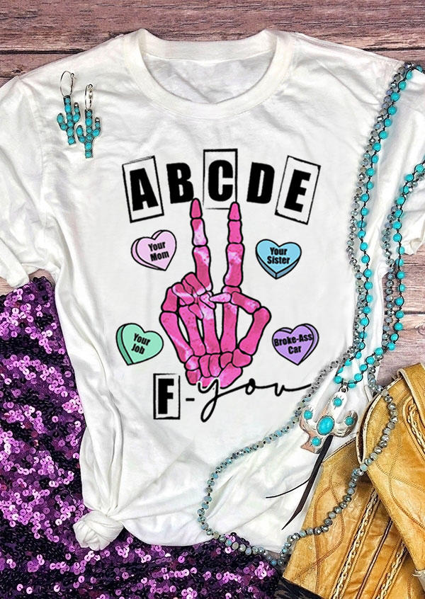 

T-shirts Tees ABCDE F-You Heart Skeleton Hand T-Shirt Tee in White. Size: ,M,L,XL
