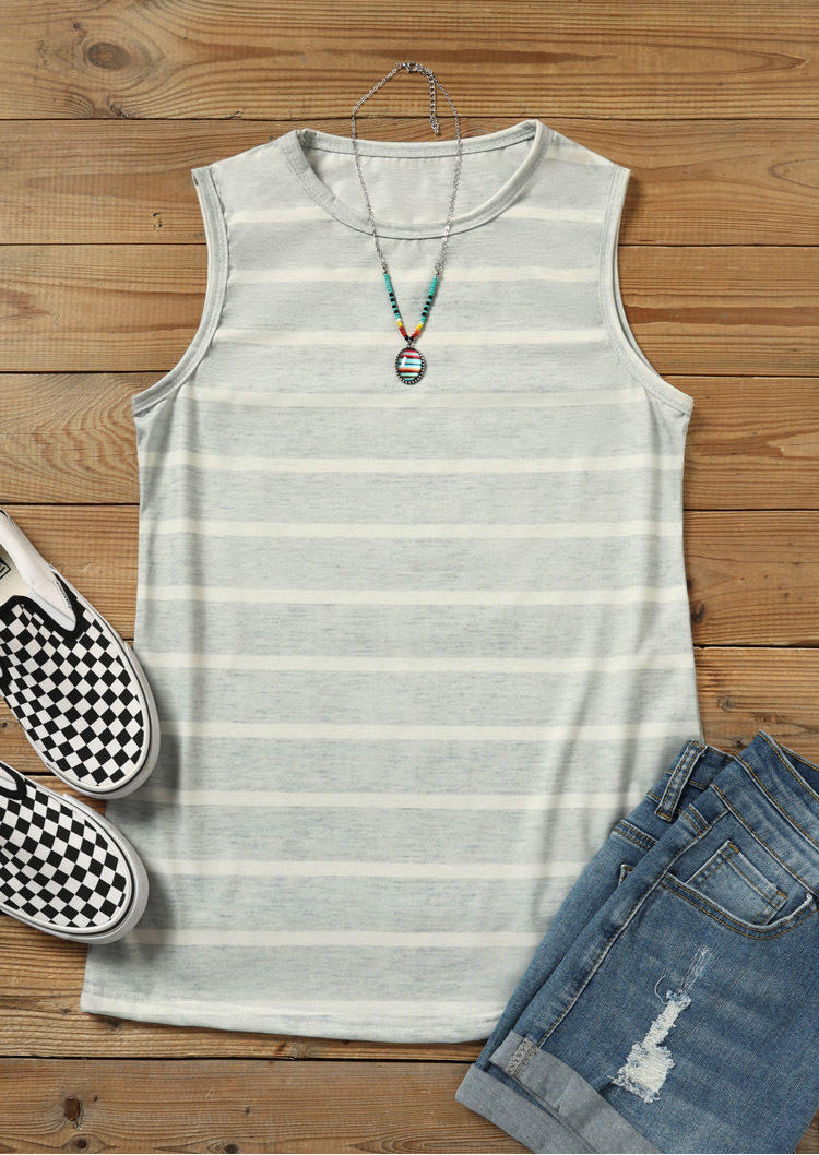 

Tank Tops Striped O-Neck Casual Tank Top in Light Grey. Size