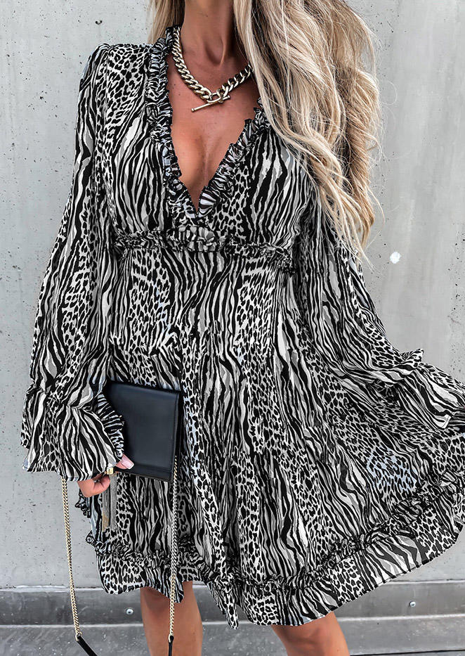 Leopard Zebra Ruffled Mini Dress