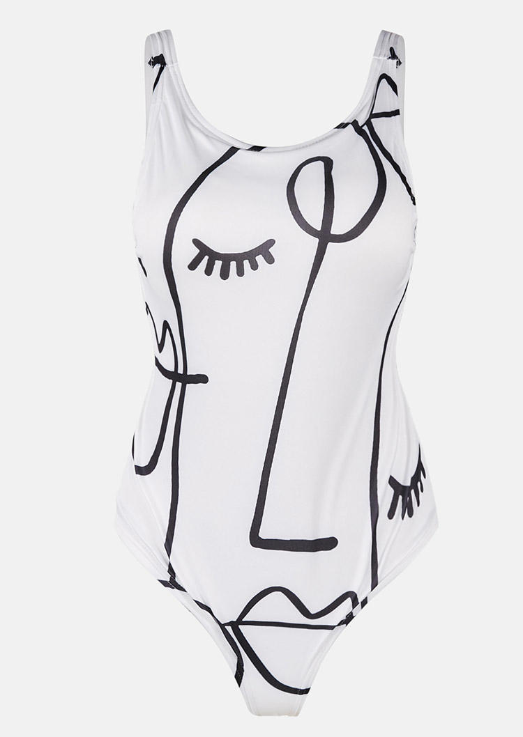 One-Pieces Swimsuit Graffiti Open Back One-Piece Bathing Suit Swimwear in White. Size: S,M,L,XL