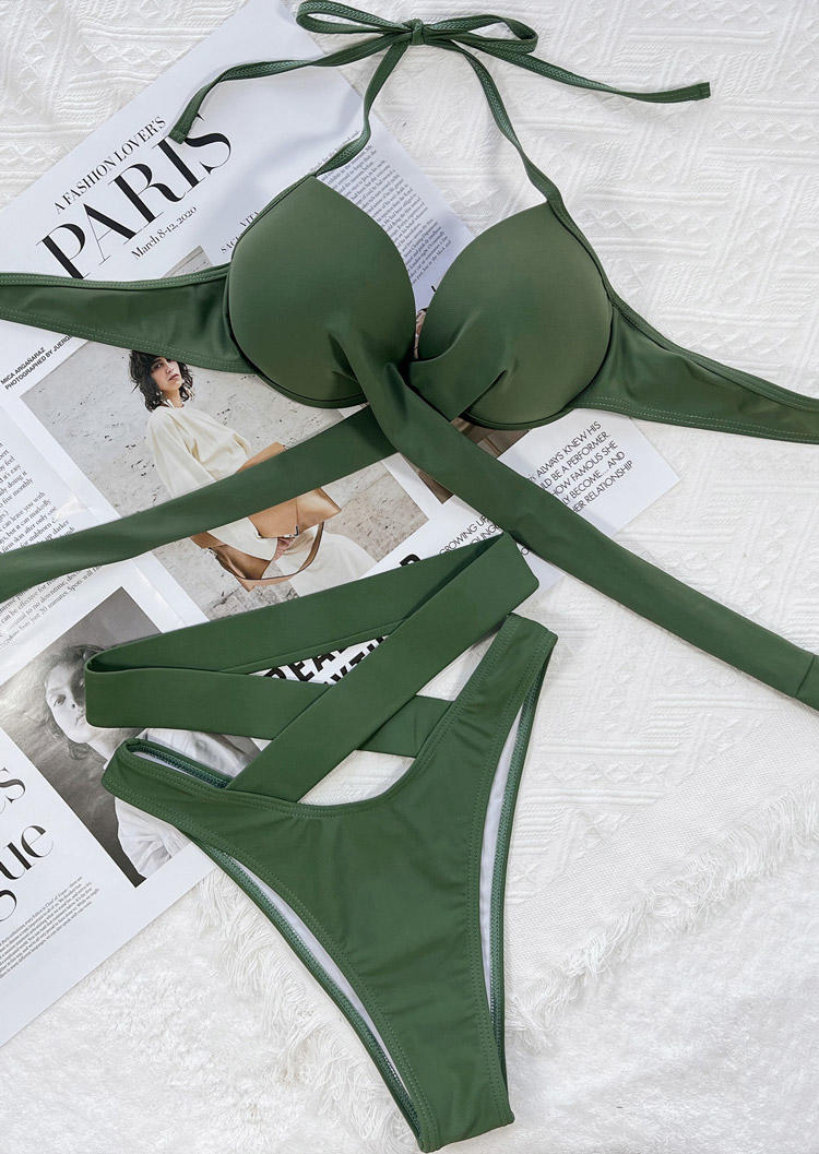 Bikini Sets Criss-Cross Tie Bikini Set in Army Green. Size: S,M,L