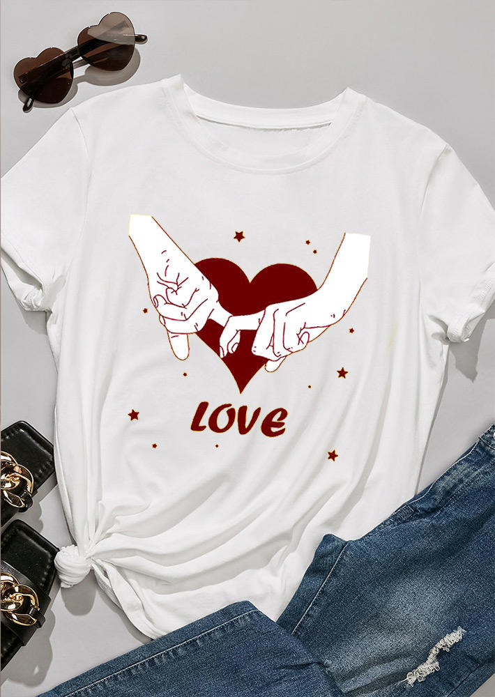Valentine Love Heart T-Shirt Tee - White 529288