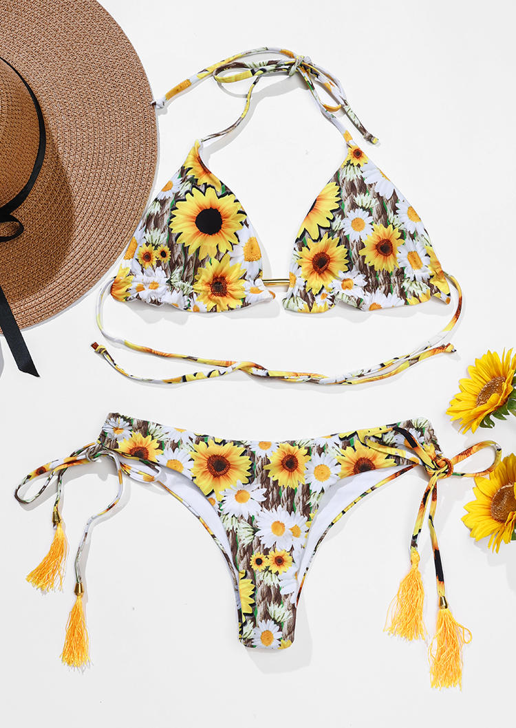 

Bikini Sets Daisy Sunflower Tie Tassel Bikini Set in Yellow. Size