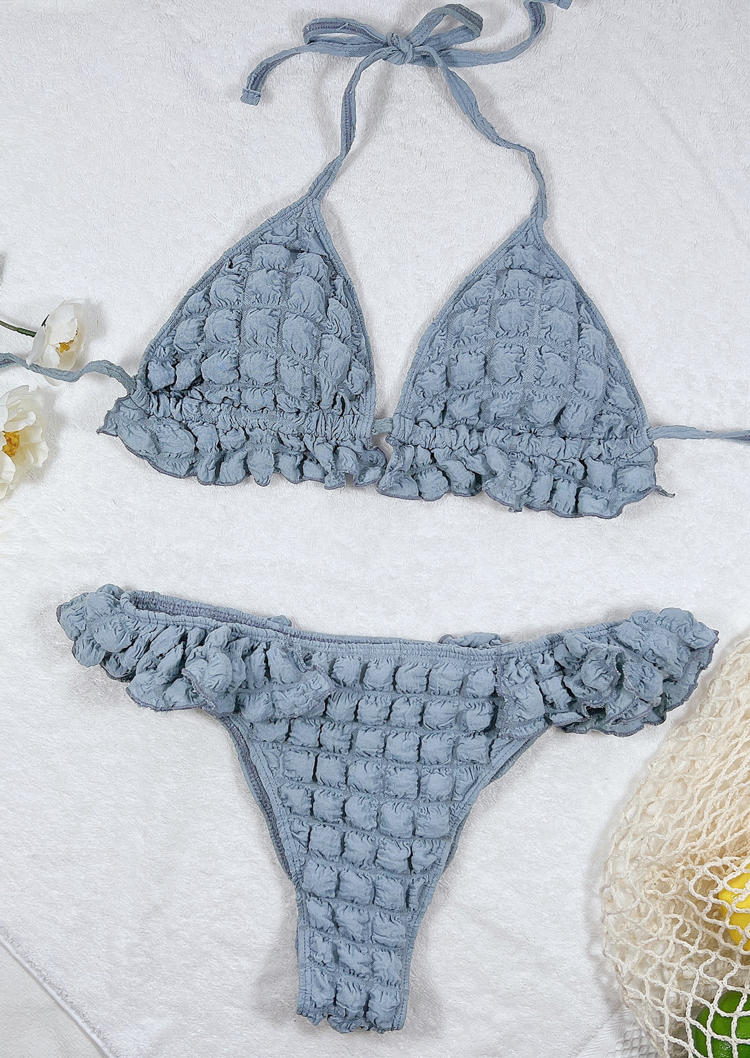 

Bikini Sets Ruffled Halter Tie Bikini Set in Gray. Size: ,L