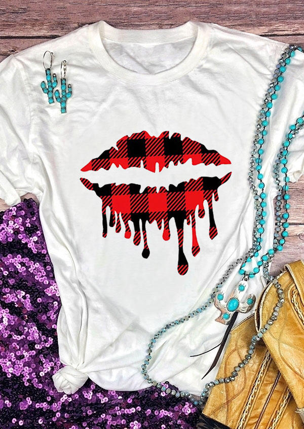 

T-shirts Tees Plaid Lips T-Shirt Tee in White. Size: ,XL