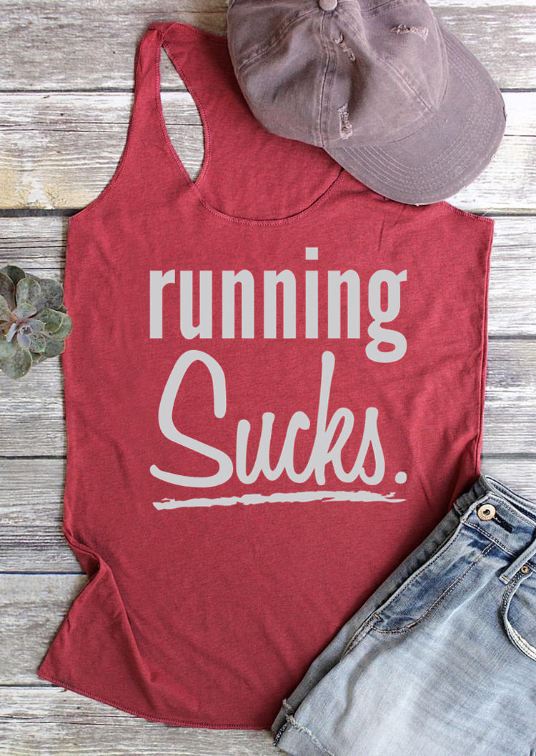 

Tank Tops Running Sucks Racerback Tank Top in Brick Red. Size
