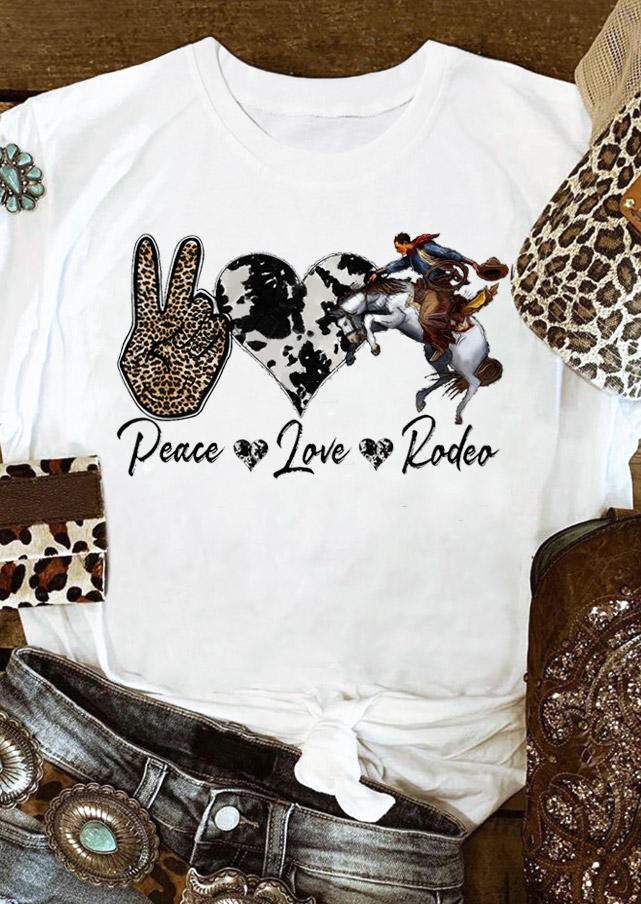 

T-shirts Tees Peace Love Rodeo Leopard Cowboy T-Shirt Tee in White. Size