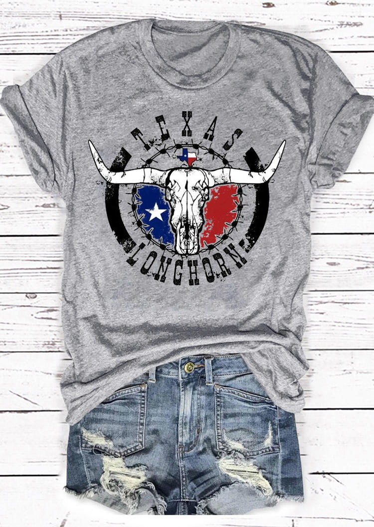 T-shirts Tees Texan Longhorn O-Neck T-Shirt Tee in Gray. Size: L