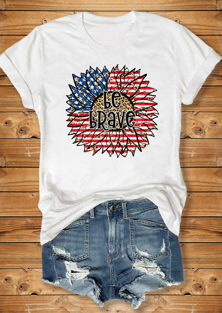 T-shirts Tees Be Brave Sunflower Leopard T-Shirt Tee in White. Size: S,L