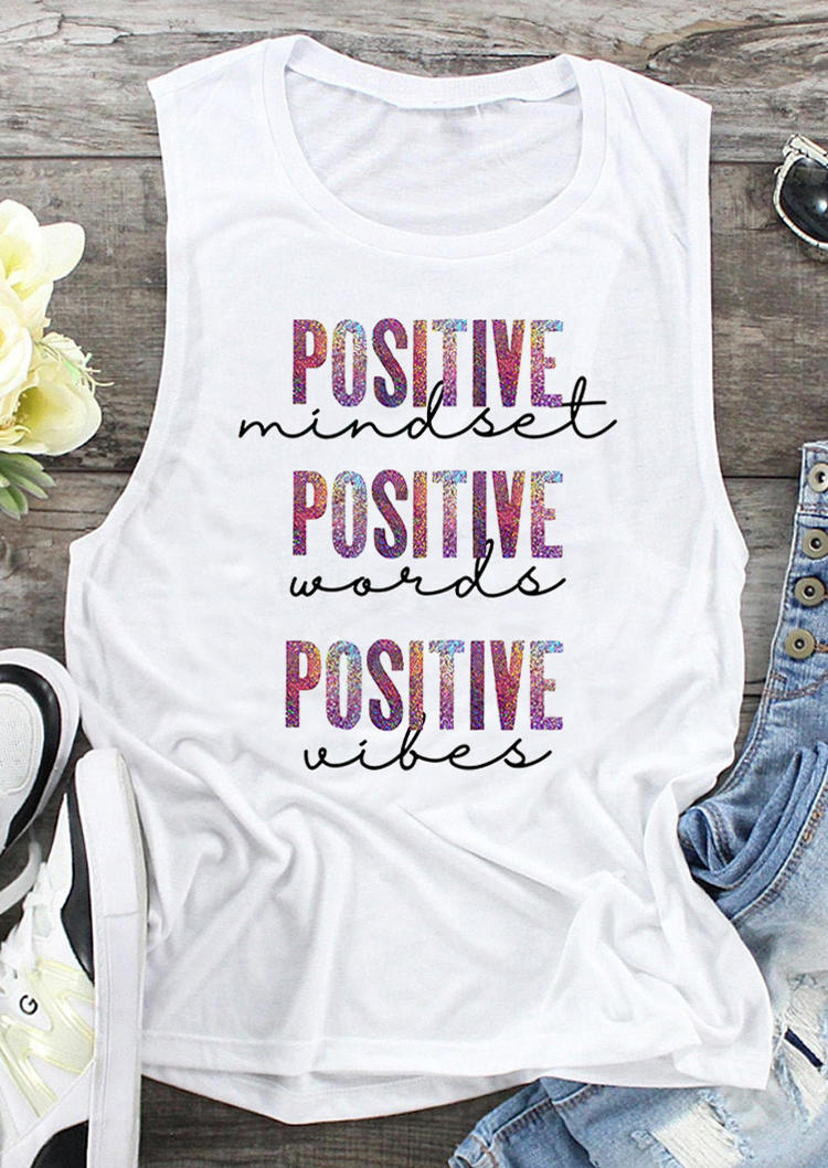 

Tank Tops Positive Mindset Vibes Tank Top in White. Size