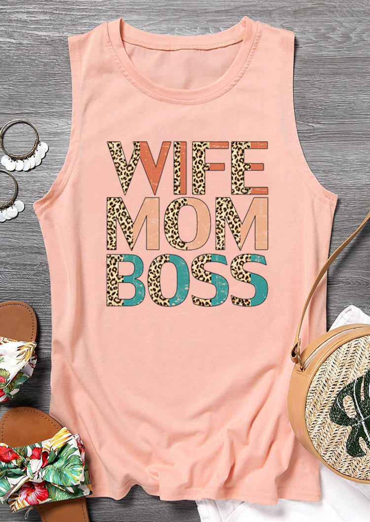 

Tank Tops Wife Mom Boss Leopard Tank Top in Pink. Size: ,M,L,XL