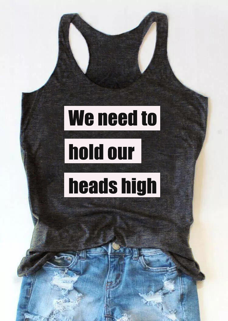 Tank Tops We Need To Hold Our Heads High Racerback Tank Top in Dark Grey. Size: S,M,L,XL